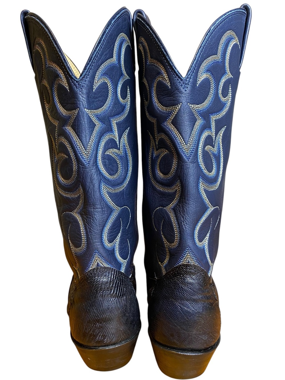 Nocona 1550-28-005 Vintage Blue Lizard & Leather Western Cowgirl Boots SZ 7D - Picture 4 of 15